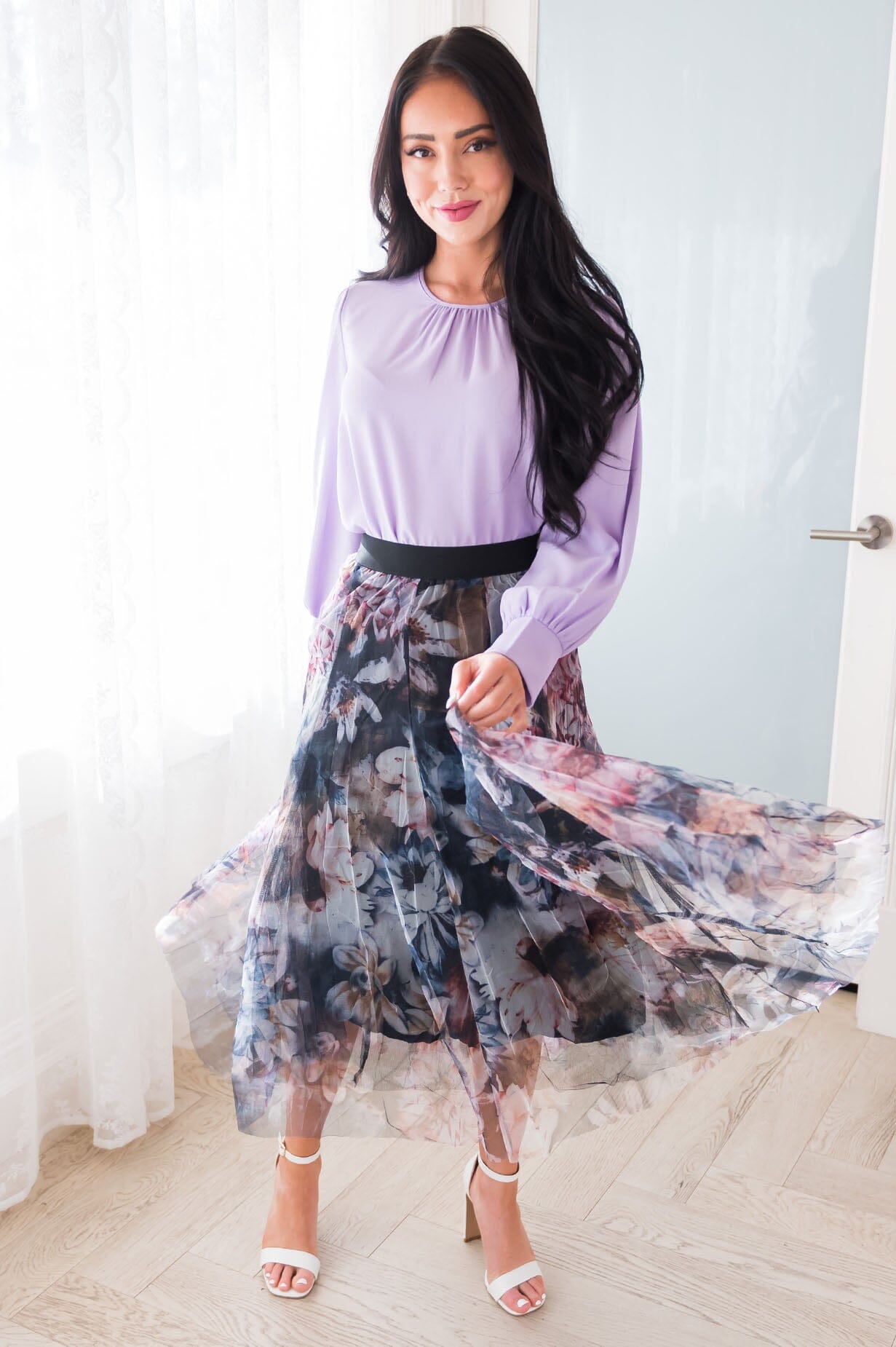 Graceful Floral Modest Tulle Skirt