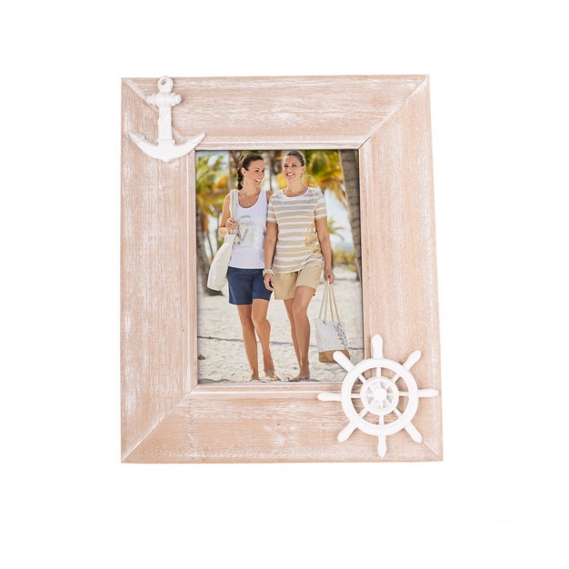 X 7 quot Wood Anchor wheel Frame Beach Coastal Nautical Photo Frame Picture Holder For Wall Shelf Or Tabletop Decor Decoration