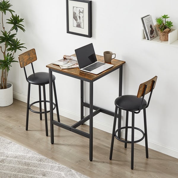 3-Piece Bar Table Set with Soft PU Seat， Square Table