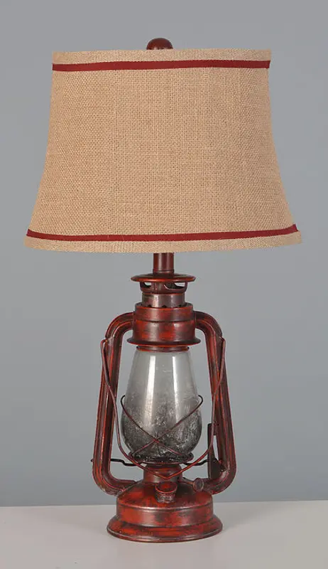 Antique Red Metal Lantern Table Lamp