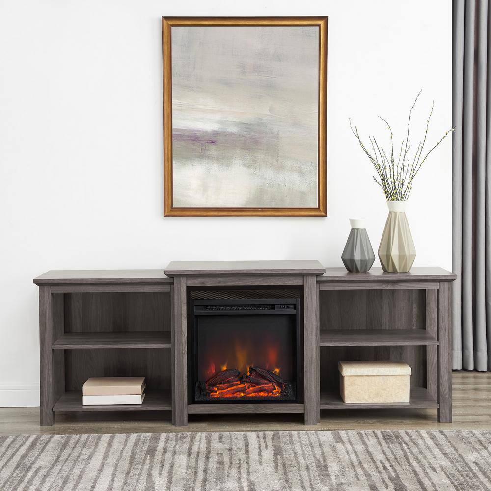 Welwick Designs 70 in. Slate Gray Composite TV Stand with Electric Fireplace (Max tv size 78 in.) HD8209