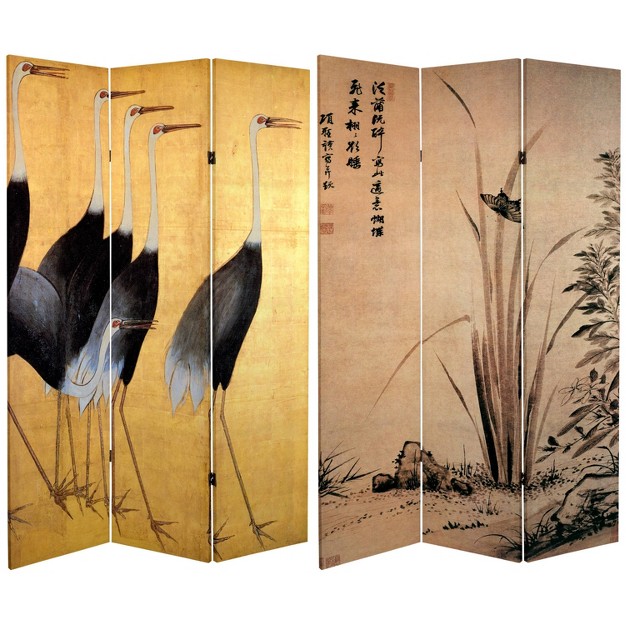 Double Sided Cranes Room Divider Beige Oriental Furniture