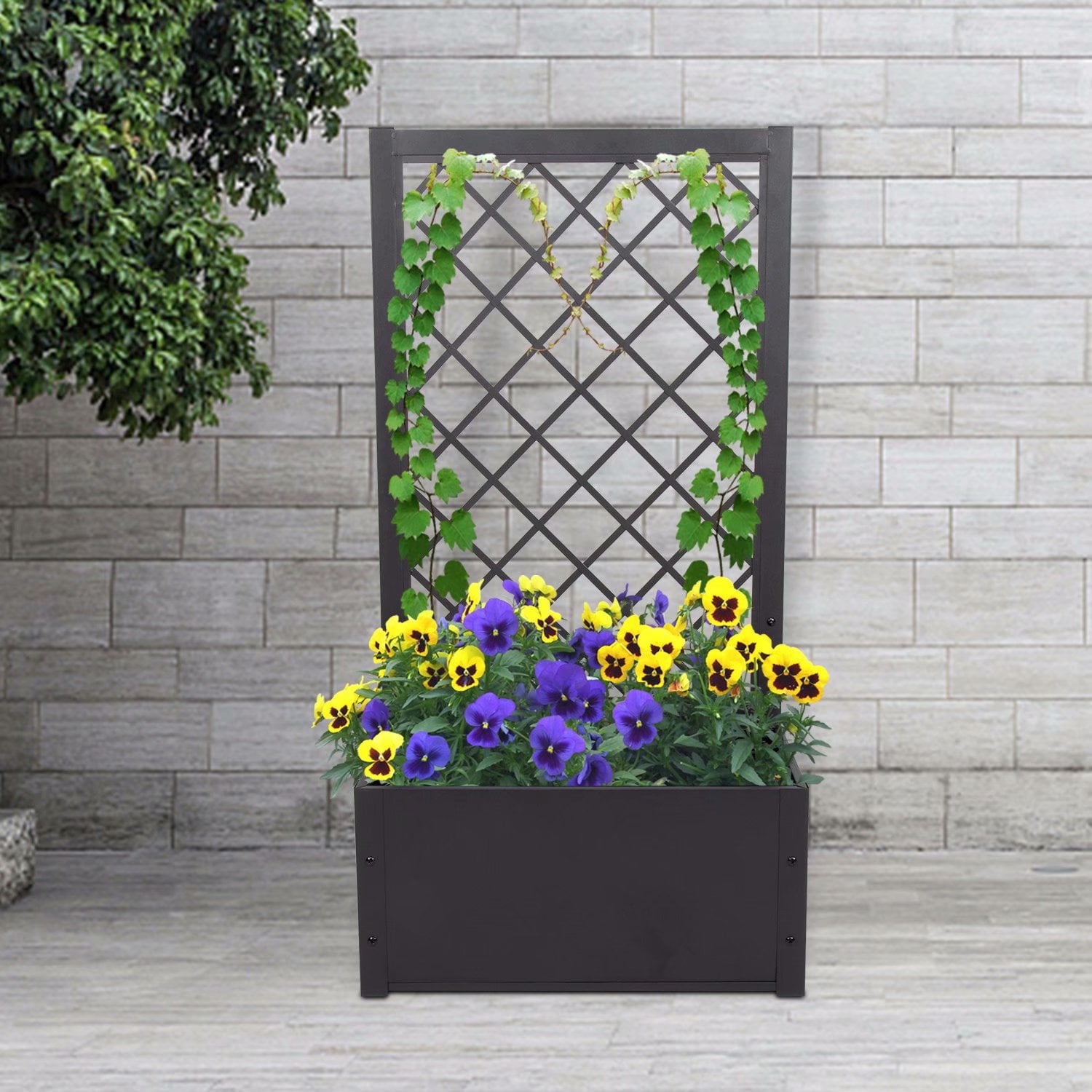 Kinbor Garden Iron Planter Free Standing Plant Raised Bed with Trellis