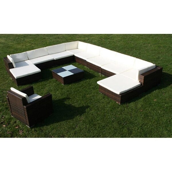 vidaXL 12 Piece Patio Lounge Set with Cushions Poly Rattan Brown