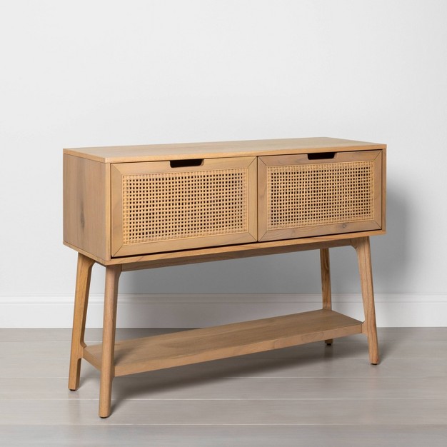 Wood amp Cane Console Table With Pull down Drawers Natural With Magnolia