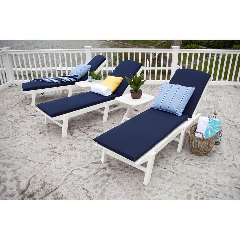 POLYWOOD Nautical Slate Grey Wheeled Armless Plastic Outdoor Patio Chaise Lounge