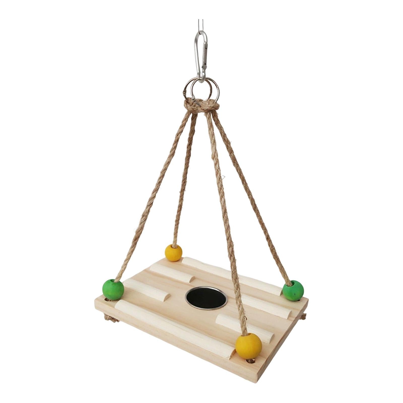 Bird Swing Toys Wooden Standing Chicken Coop Toys Climbing Swing Hanging Cage Decor Bird Parrot Toys for Medium Small Finches Macaw Poultry Rectangle