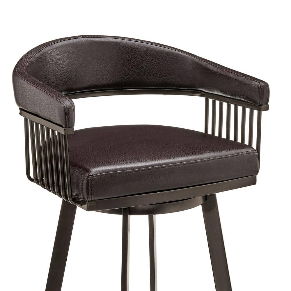 Armen Living Bronson 30 in. Bar Height Low Back Swivel Bar Stool in Java Brown and Chocolate Faux Leather 721535761876