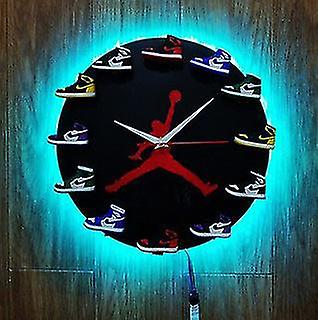 New Clock Luminous Led Light Remote Control Basketball 3d Stereo Shoe Model 1-12 Generation Wall Clock Clock (black Disk Red Man Battery Box Remote Co