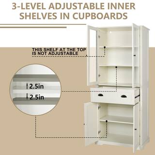 VEIKOUS 72 in. H Off-White Kitchen Storage Pantry Cabinet Closet with Doors and Adjustable Shelves HP0405-11WH