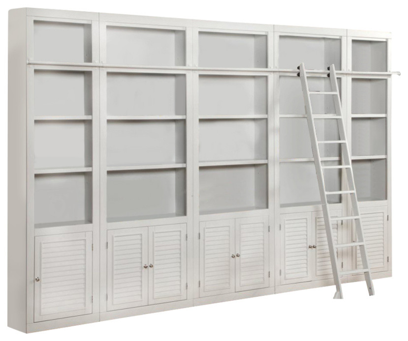 Parker House Boca 6 Piece Inset Bookcase Wall with Ladder in Cottage White  PROM   Transitional   Bookcases   by Emma Mason  Houzz