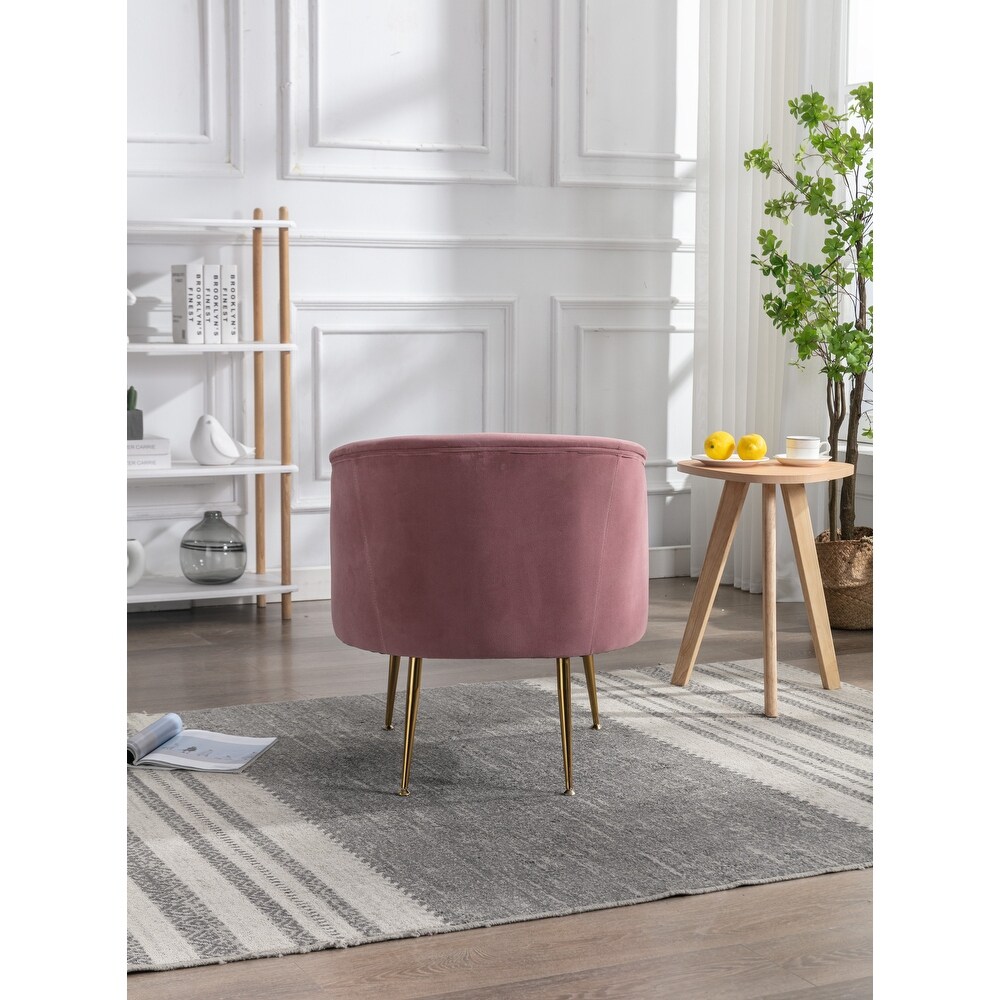 Velvet Accent Barrel Chair for Living Room Modern Bedroom Armchair with Golden Metal Legs  Leisure Accent Tub Chairs with Back