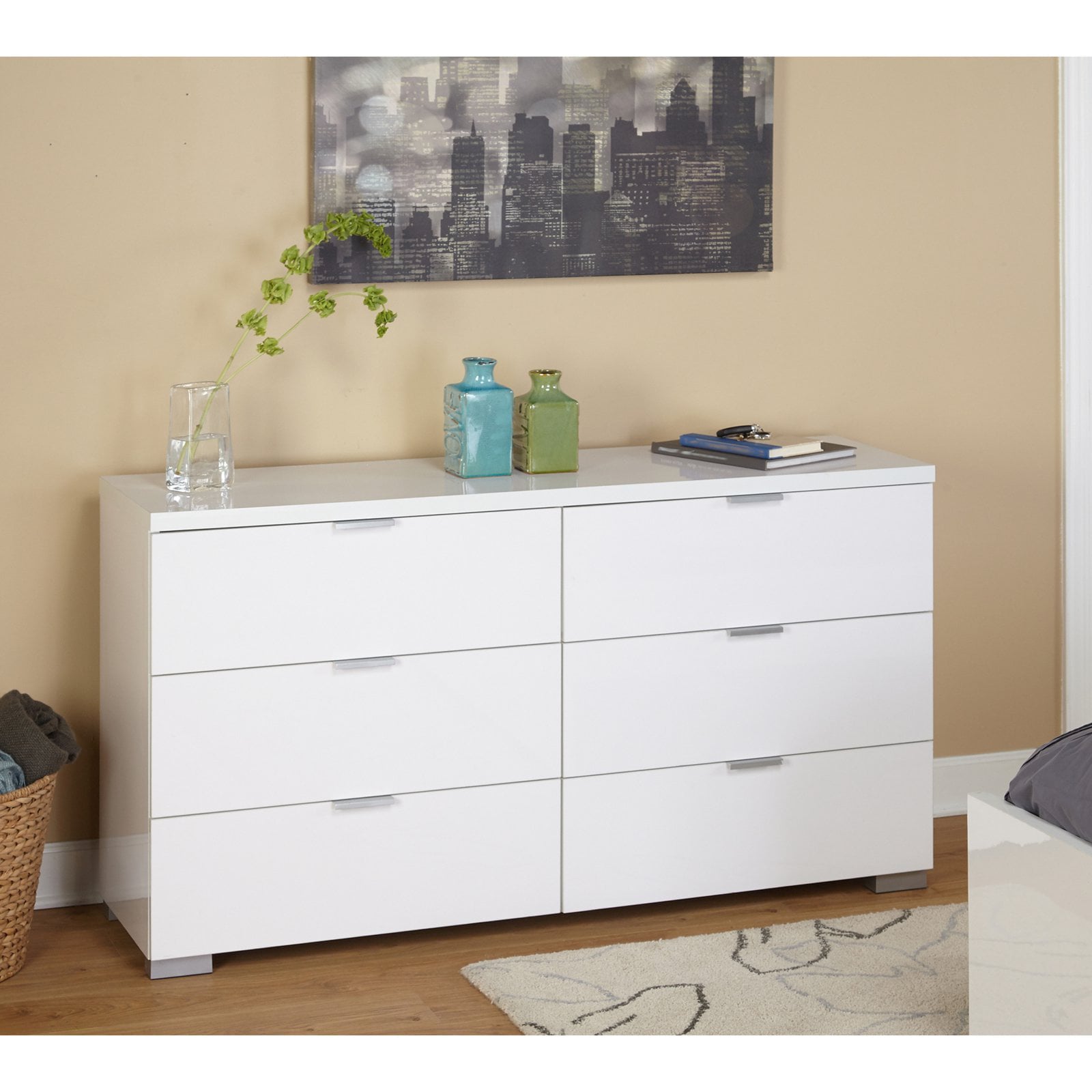 TMS Modern Zuri Six Drawer Dresser - White