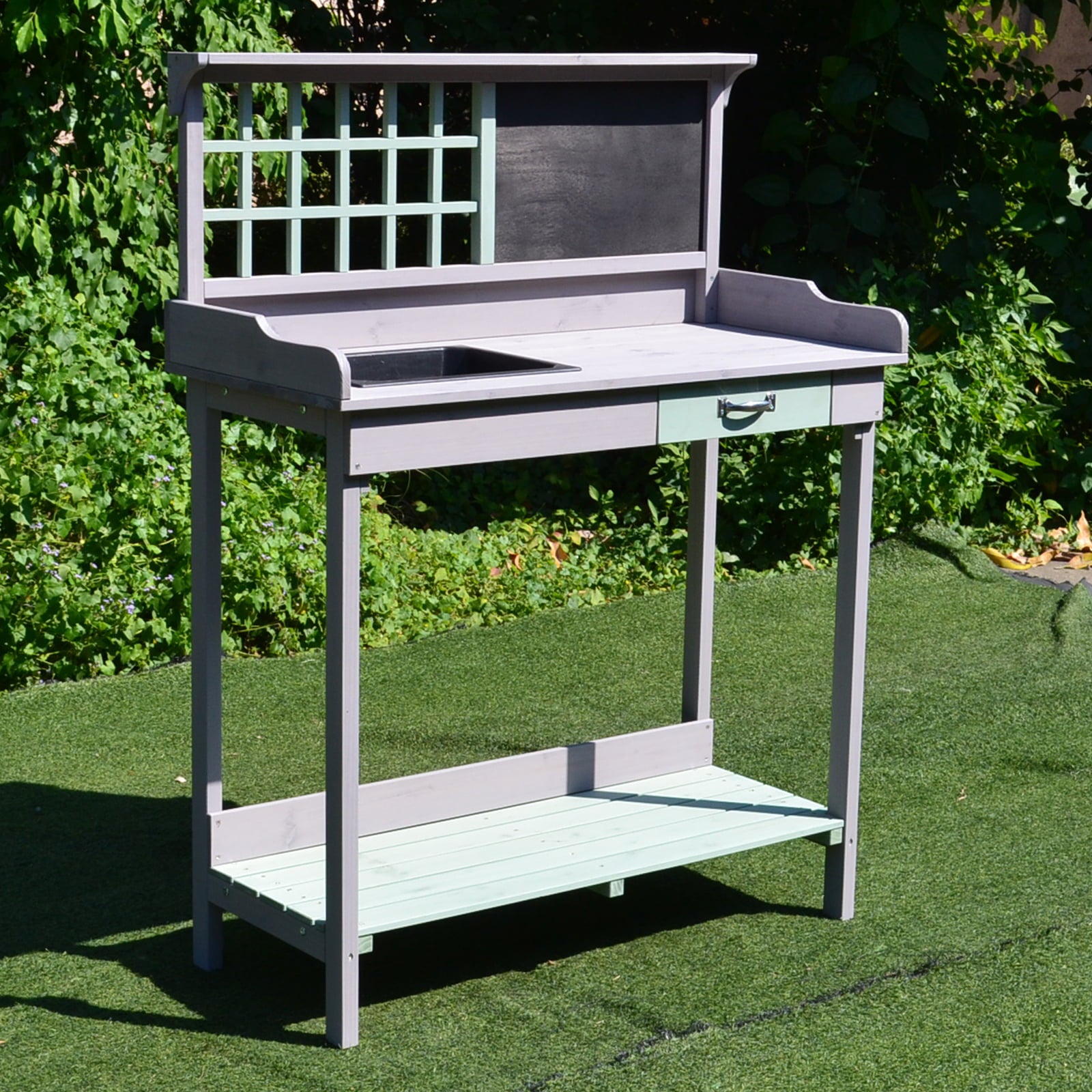 Outsunny Dark Gray and Light Blue Fir and Wood Potting Bench