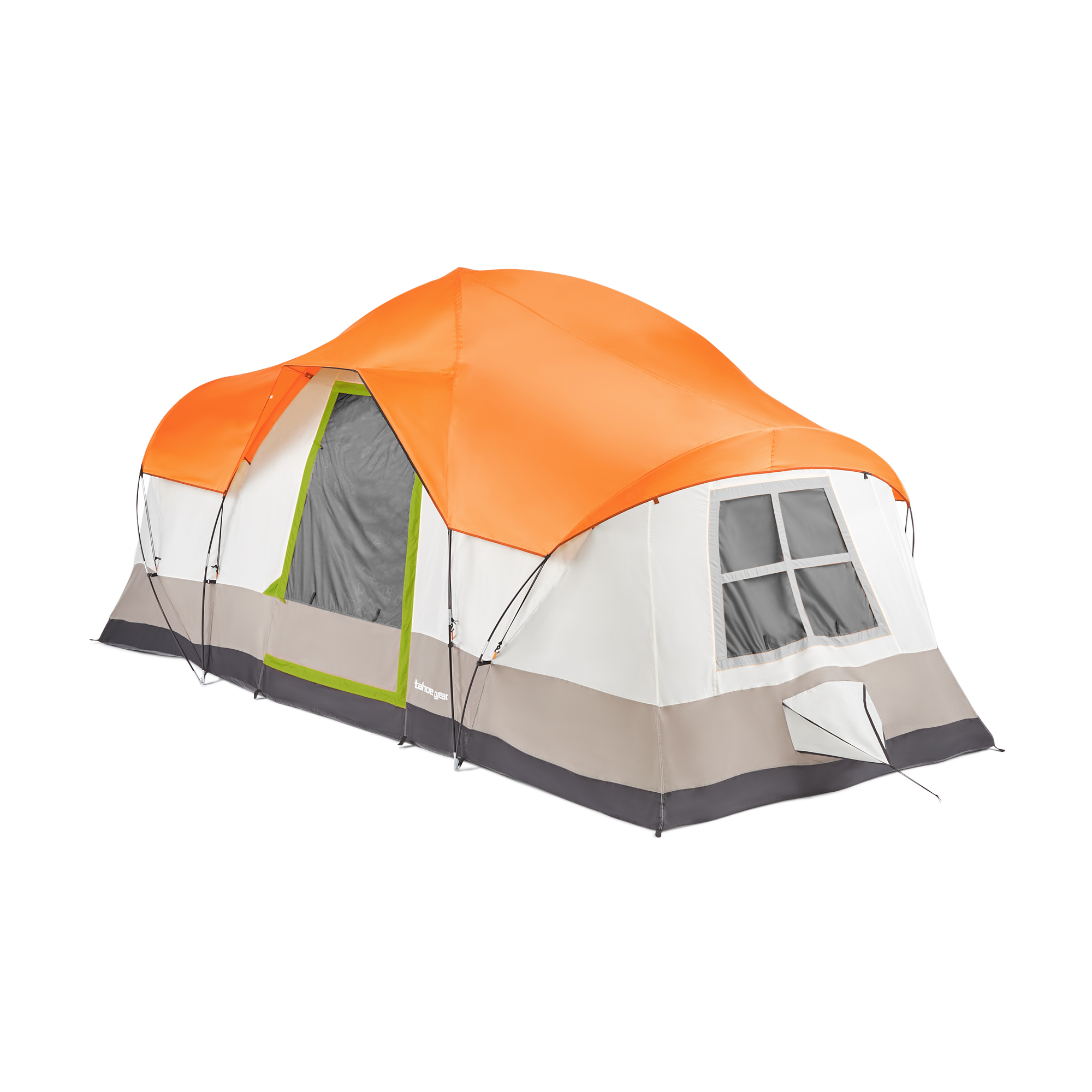 Tahoe Gear Olympia 10 Person 3 Season Outdoor Camping Tent， Orange and Green