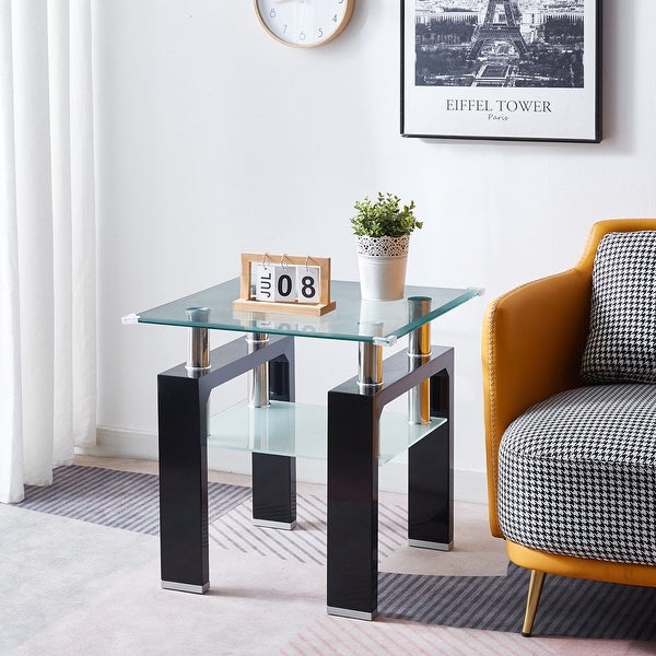 Glass Top Square Double-Layer End Table