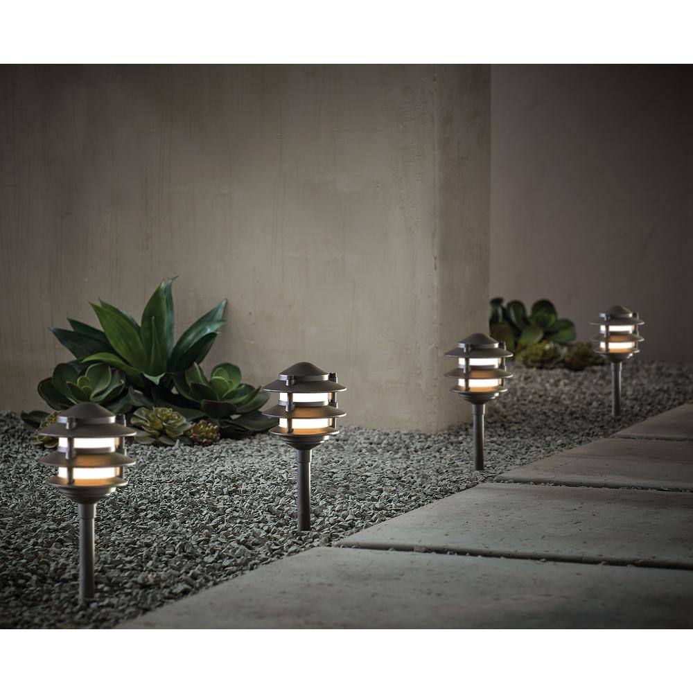 Hampton Bay Elmore Low Voltage Black Outdoor Integrated LED 3-Tier Metal Landscape Path Light with Frosted Plastic Lens L03177