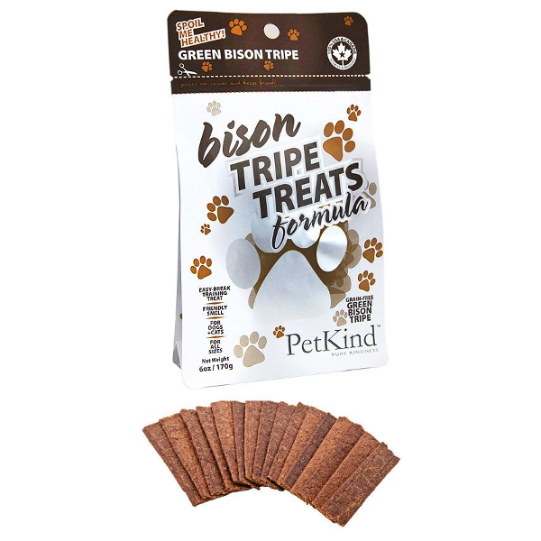 PetKind Grain-Free Green Bison Tripe Formula Dog and Cat Treats， 6-oz ba