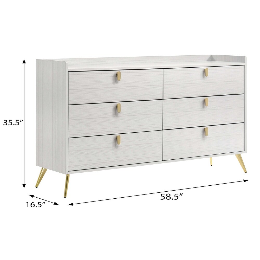 Sampson White and Gold 6 drawer Dresser