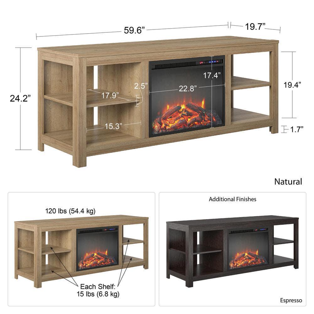 Ameriwood Home Eagle Hollow 5961 in Freestanding Electric Fireplace TV Stand in Espresso Fits TVs Up to 74 in