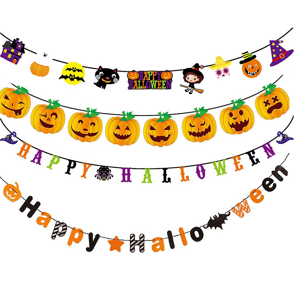 6pcs Halloween Bat Pumpkin Skull Letter Decorative Hanging Paper Banner Flag Party Supplies(mixed Color)