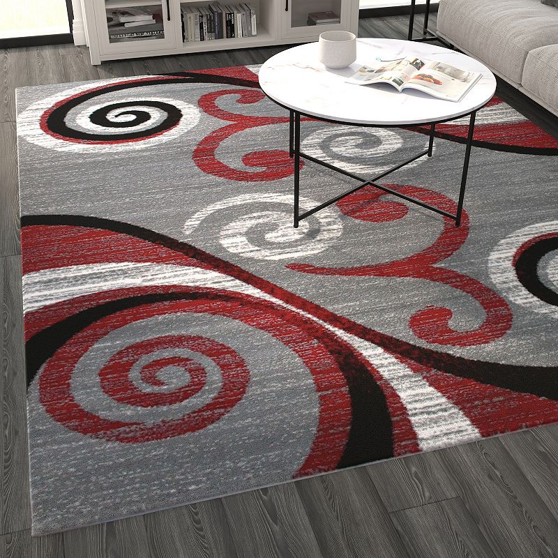 Masada Rugs Masada Rugs Stephanie Collection 8'x10' Area Rug with Modern Contemporary Design in Red， Gray， Black and White - Design 1100