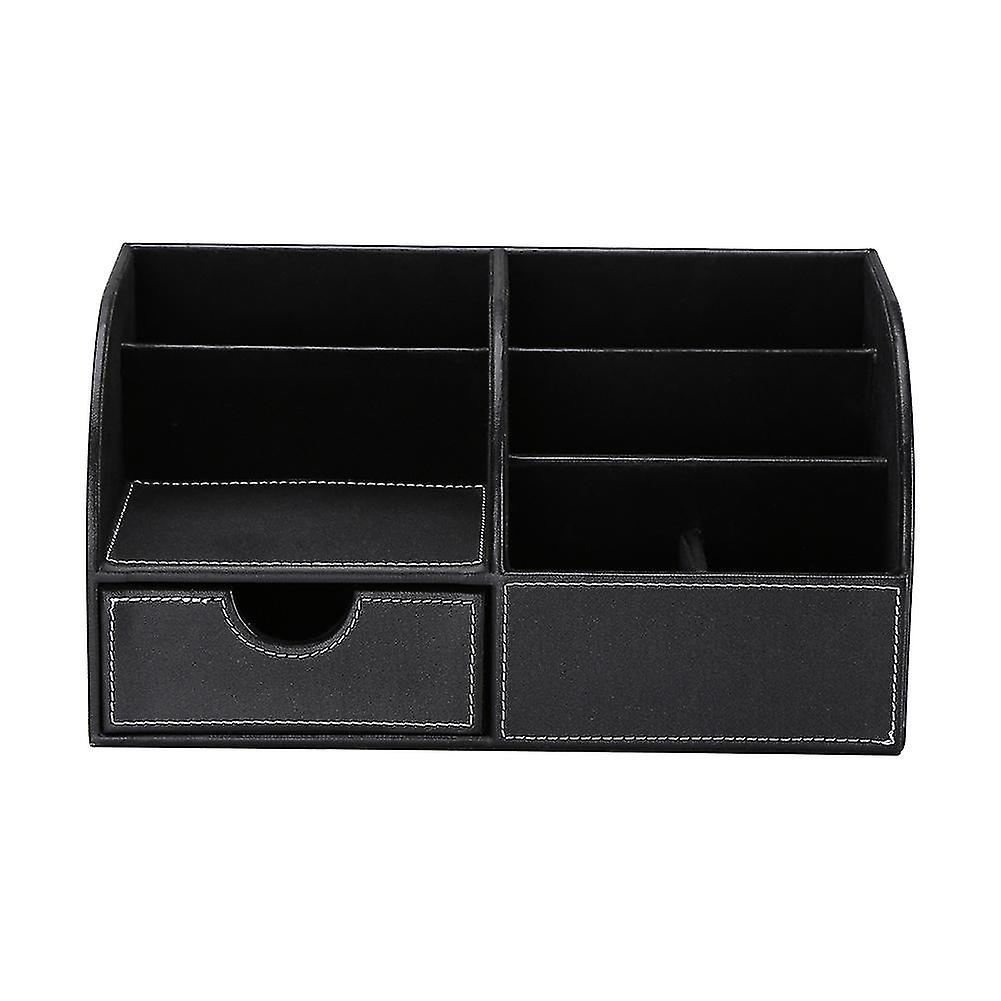 Leather Multi-function Pen Holder， Cosmetic Storage Box， Office Stationery Desktop Storage Box