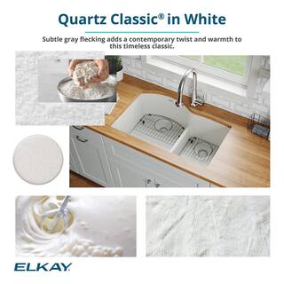 Elkay Quartz Classic White Quartz 33 in. Equal Double Bowl Undermount Kitchen Sink with Aqua Divide ELGDULB3322WH0