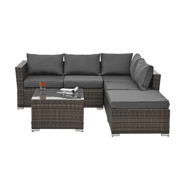 4Piece Outdoor Wicker Sofa Set with Tempered Glass Top Table