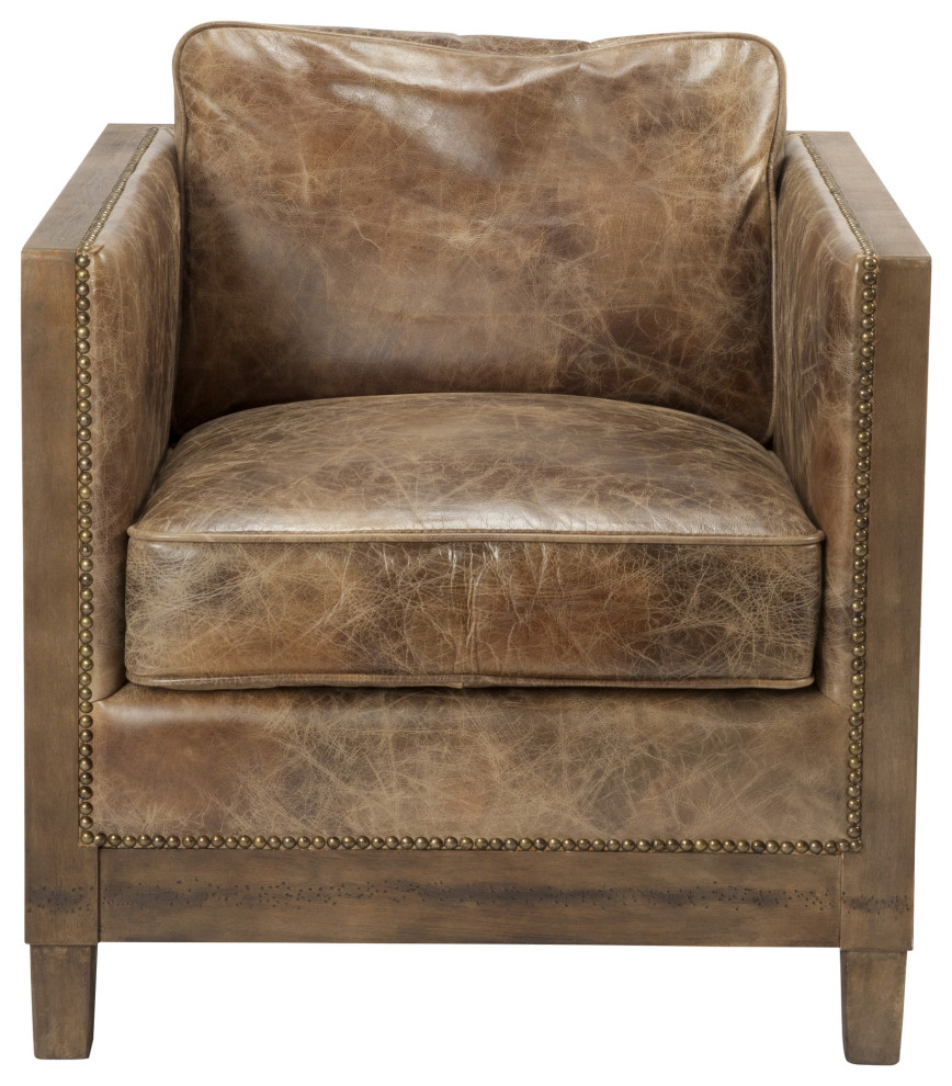 Darlington Club Chair Grazed Brown Leather   Transitional   Armchairs And Accent Chairs   by Buildcom  Houzz