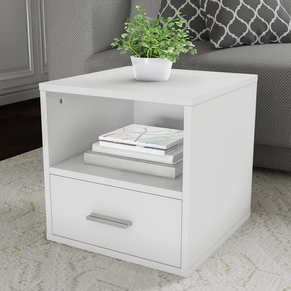 Hastings Home Cube End Table with Drawer - 15.75