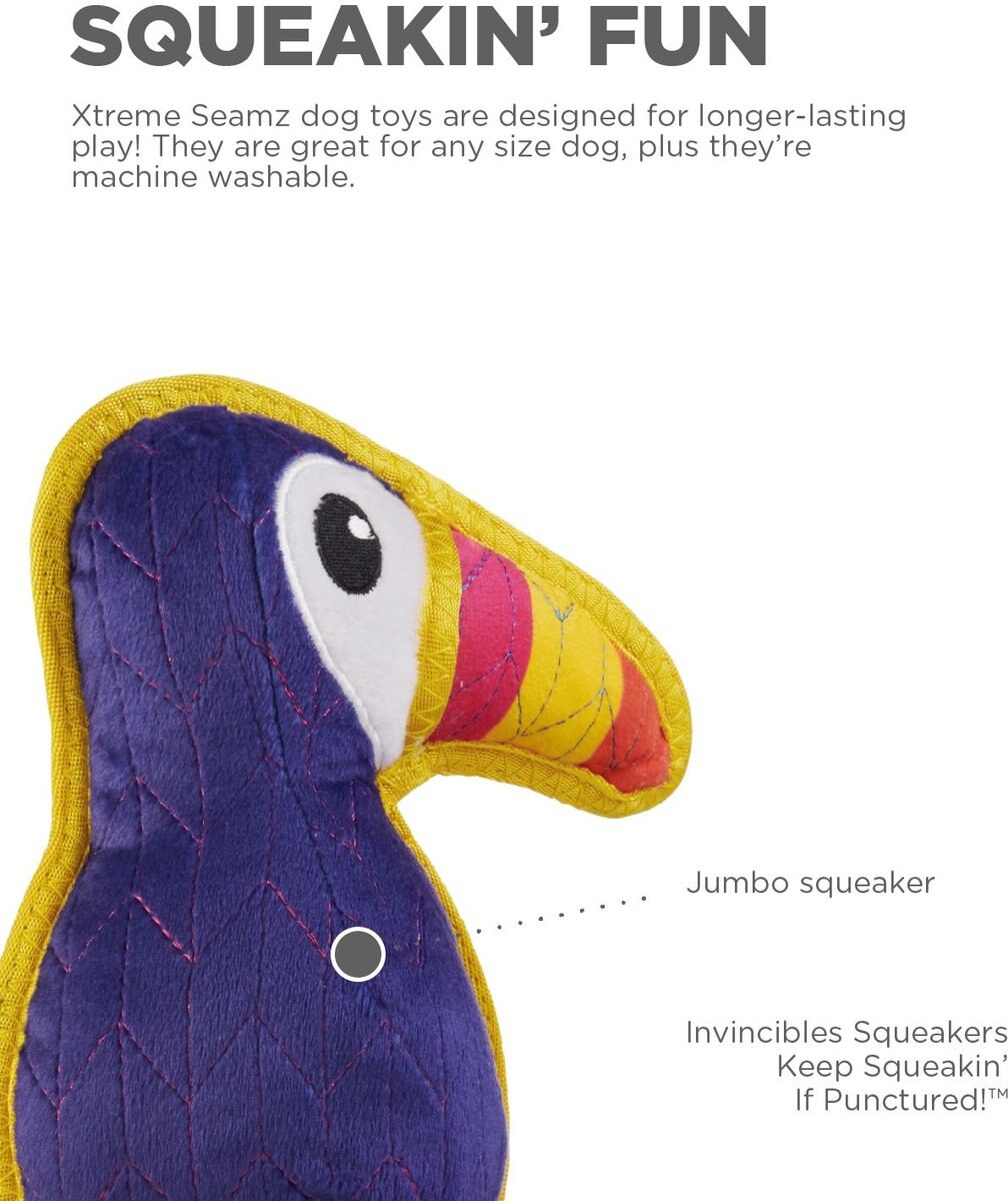 Outward Hound Xtreme Seamz Toucan Squeaky Durable Dog Toy， Purple， Medium