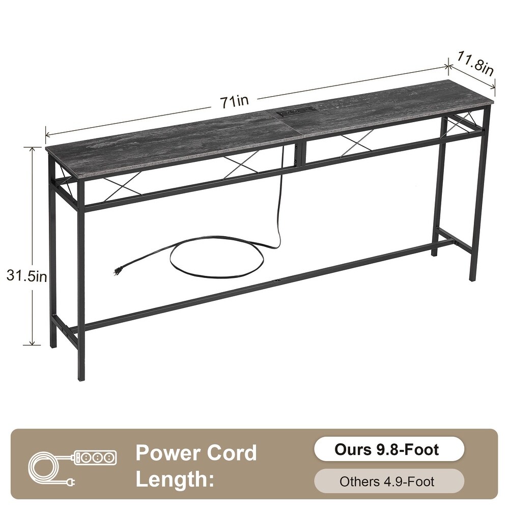 Javlergo Console Table with with Charging Station   USB Ports  Charcoal Gray