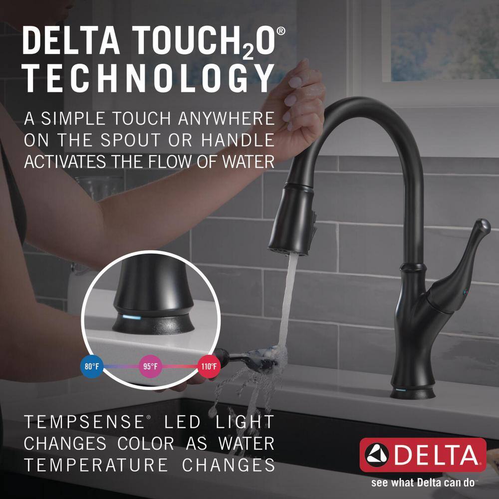 Delta Ophelia Single Handle Touch-On Pull Down Sprayer Kitchen Faucet with Touch2O Technology in Matte Black 19888TZ-BL-DST