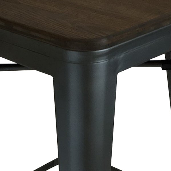 Gene 24 Inch Counter Stool with Industrial Wood Seat， Black Metal Frame