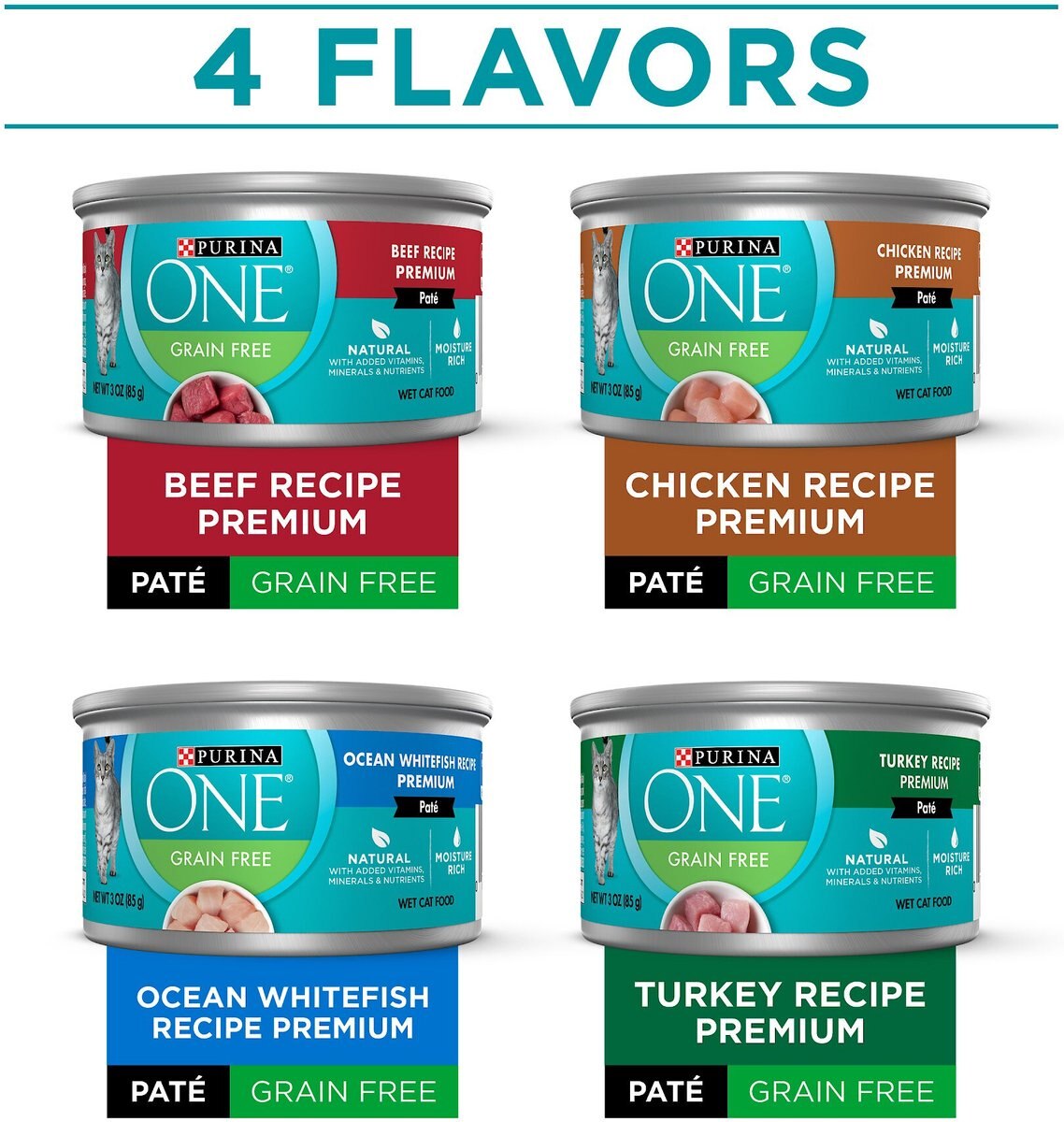 Purina ONE Grain-Free Variety Pack Natural High Protein Canned Cat Food， 3-oz， case of 24