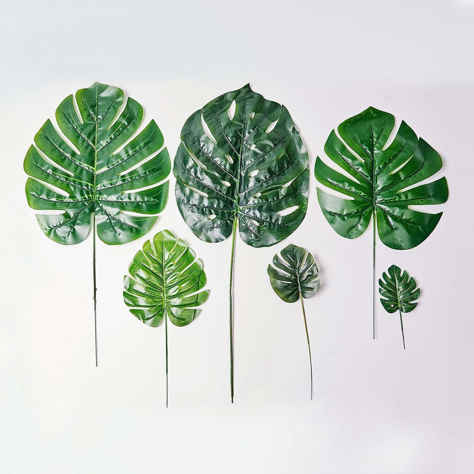 6 Stems Assorted Green Artificial Silk Tropical Monstera Leaf Plants