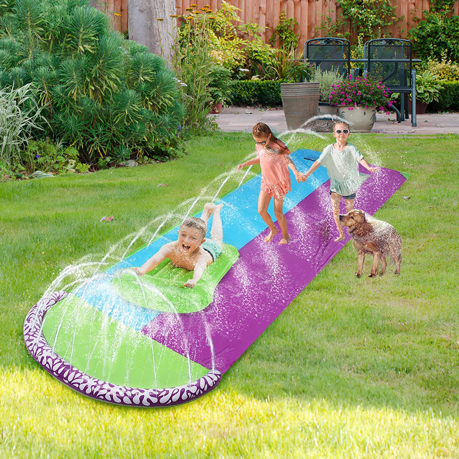 Lavinya Heavy Made Water Slides With 15.8 FT Inflatable Water Slides for Kids and Adults with 2 Surfboards,3-in-1 Outdoor Summer Toy with Build in Sprinkler for Endless Fun