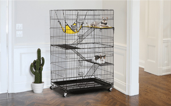 Topeakmart 4-Tier Playpen Cat Cage， Black， 48