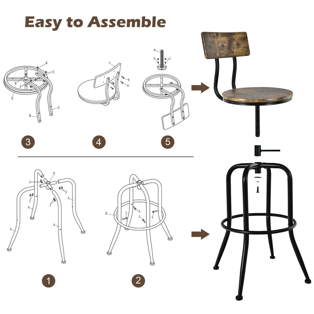 Gymax Set of 4 Industrial Bar Stool Adjustable Swivel Counter Height