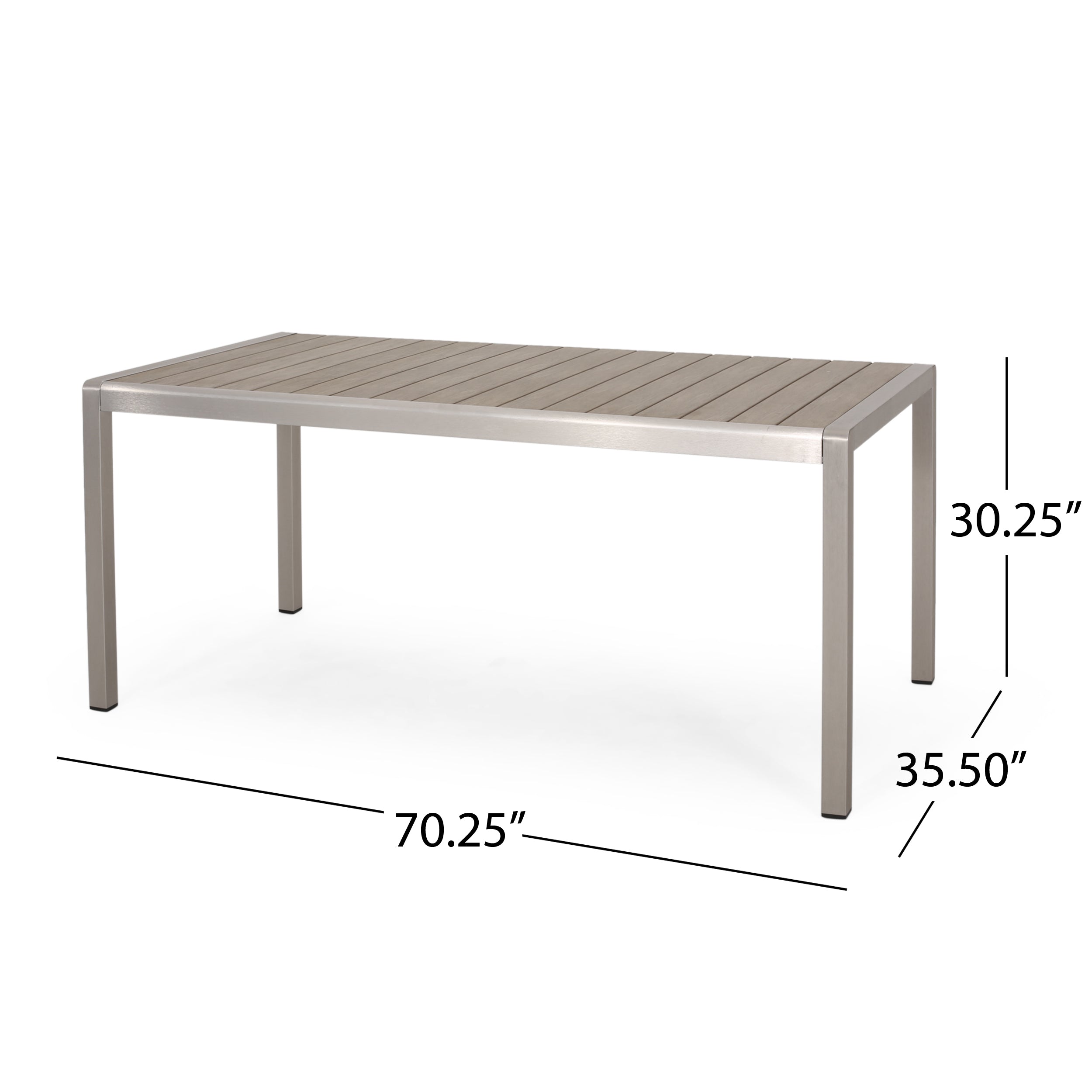 Cherie Outdoor Modern Aluminum Dining Table with Faux Wood Table Top