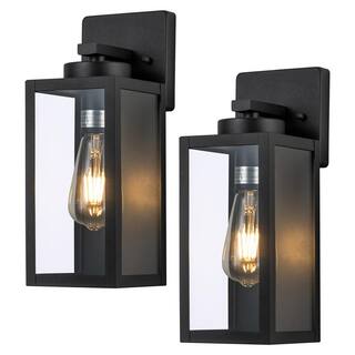 C Cattleya 1-Light Matte Black Hardwired Outdoor Wall Lantern Sconce with Clear Tempered Glass (2-Pack) CA2241-2W