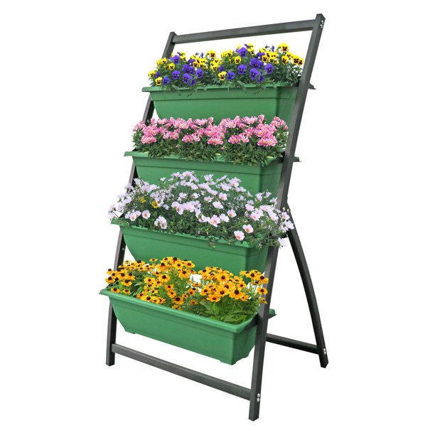 4 Tier Vertical Raised Garden Bed Elevated Planters Outdoor Indoor Green