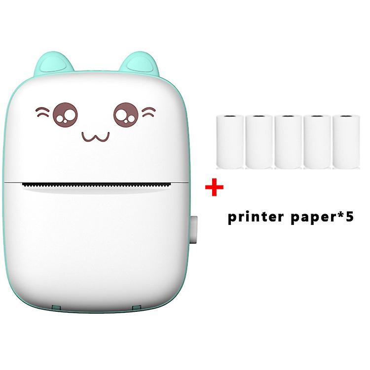 Mini Printer Portable， Thermal Printer With 5 Rolls Paper Compatible With Ios Android， Bluetooth Wireless Smart Printer