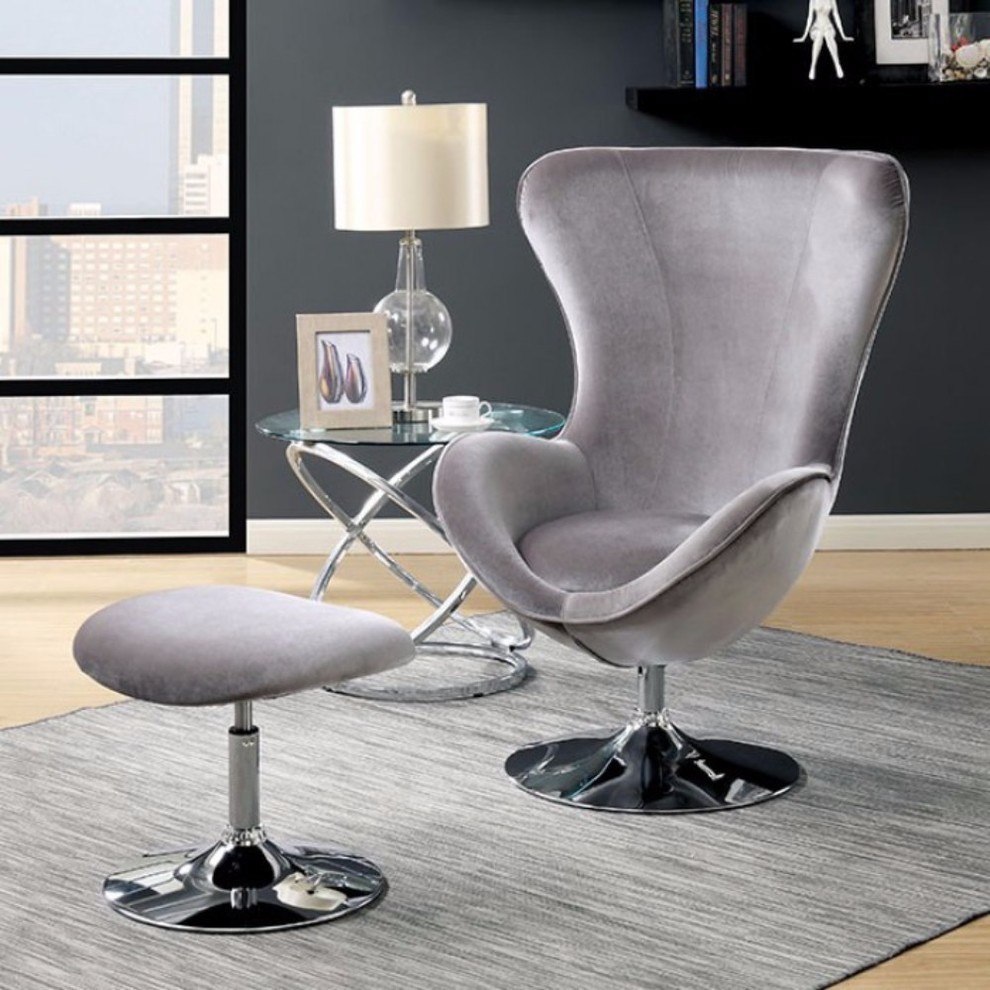 Benzara BM172744 Scooped Design Accent Chair With Ottoman  Gray   Midcentury   Armchairs And Accent Chairs   by VirVentures  Houzz