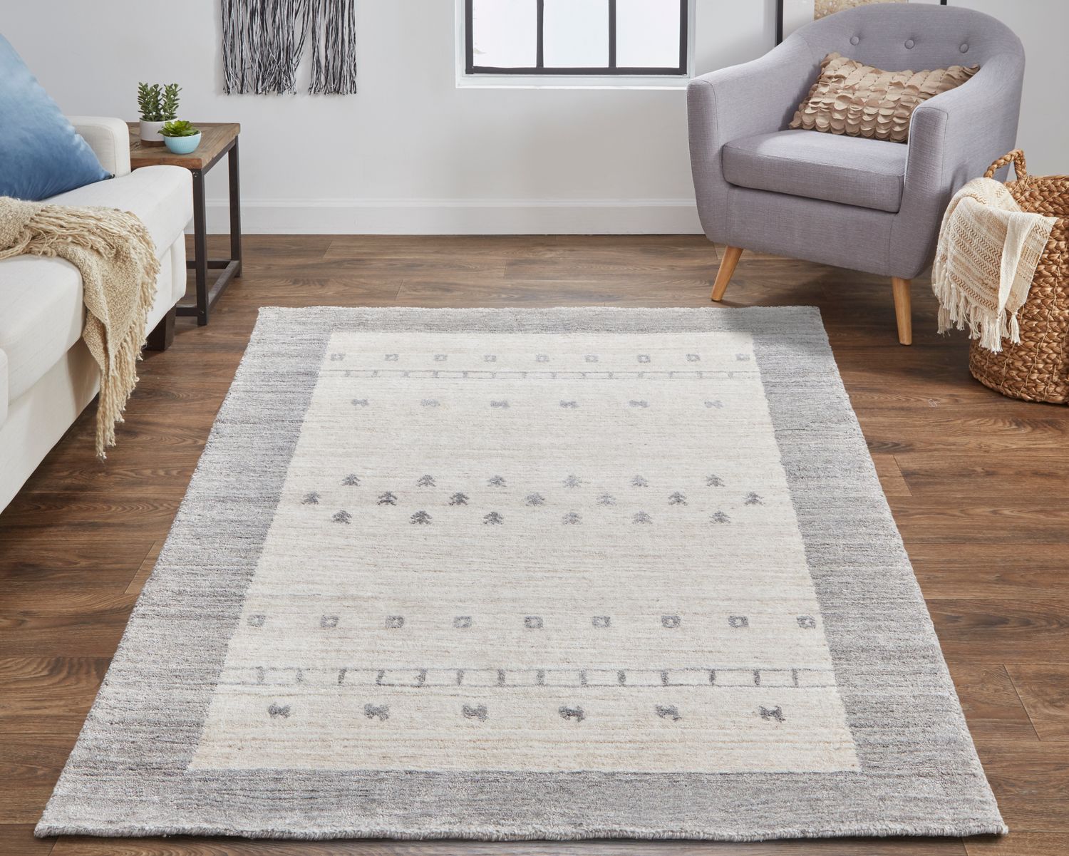 Yurie Hand Knotted Beige and Gray Rug by BD Fine