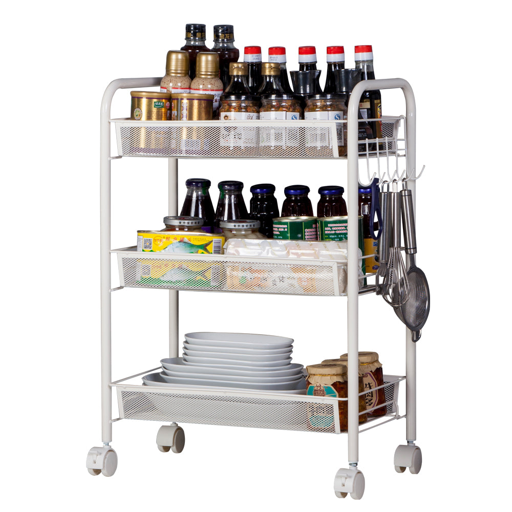 Tcbosik Movable 3 Layers Storage Cart with Hook Storage Rack Shelf Organizer For Kitchen Bathroom