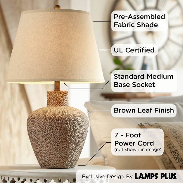 Tall Brown Leaf Textured Hammered Pot Off White Empire Shade For Bedroom Living Room House Home