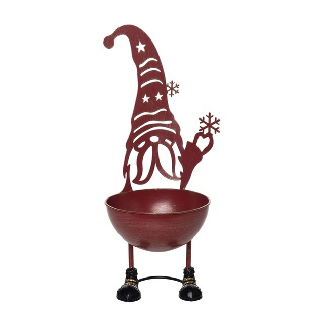 Transpac Metal 16 In Red Christmas Gnome Bowl Decor