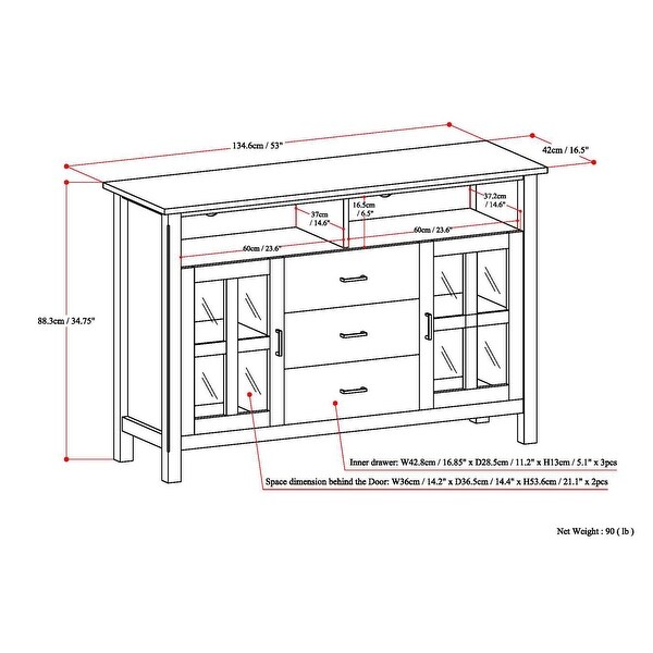 WYNDENHALL Waterloo SOLID WOOD 53 inch Wide Contemporary TV Media Stand - 53